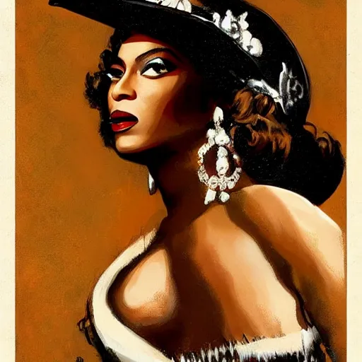 Prompt: beyonce in the style of a 5 0 s western movie poster, highly detailed, howard terpning, richard amsel