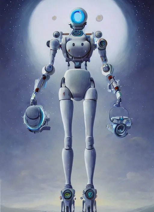 Image similar to an intricate oil painting of a giant pristine white humanoid feminine figure mecha with rounded components by simon stalenhag, inspired by nier : automata, clean white lab background