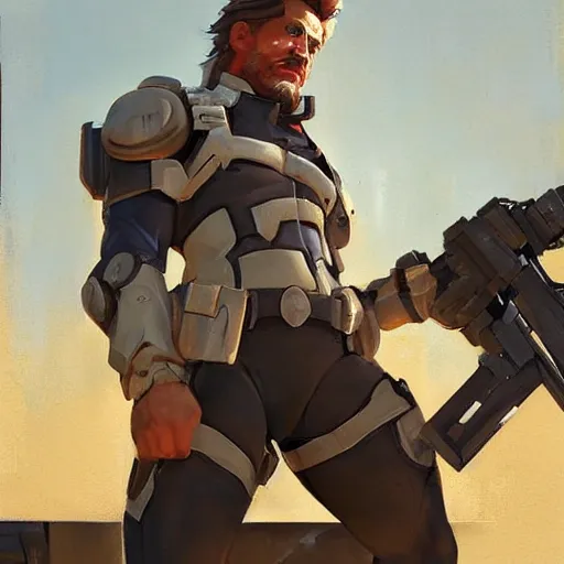 Image similar to greg manchess portrait painting of solid snake as overwatch character, medium shot, asymmetrical, profile picture, organic painting, sunny day, matte painting, bold shapes, hard edges, street art, trending on artstation, by huang guangjian and gil elvgren and sachin teng