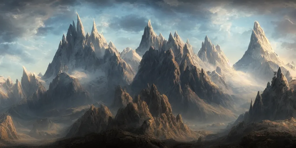 Image similar to beautiful matte painting of a fantasy mountains