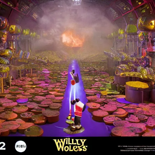 Prompt: willy wonkas chocolate factory set in hell epic scene, redshift render, cgi, hyper - detailed, photo - bash, 8 k post - production, masterpiece