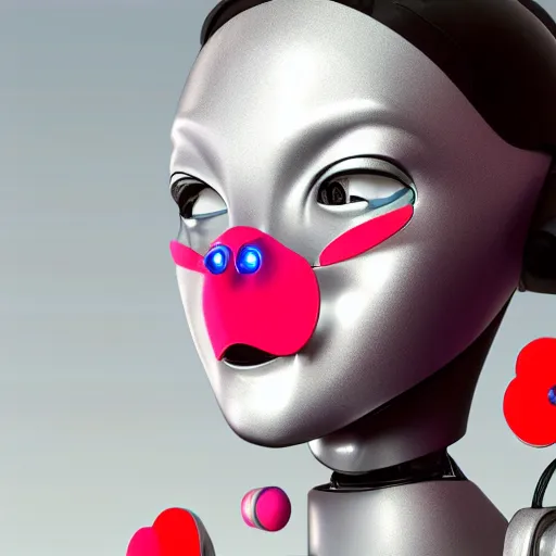 Prompt: female futuristic cartoon robot face with flower antennas