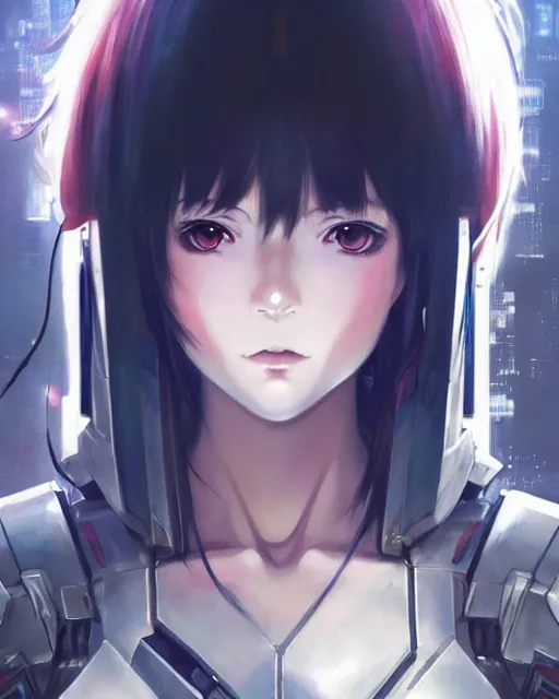 Image similar to portrait Anime Girl in mecha armor in night tokyo Sharp fine face pretty face, realistic shaded Perfect face, fine details. Anime. cyberpunk realistic shaded lighting by katsuhiro otomo ghost-in-the-shell, magali villeneuve, artgerm, rutkowski Jeremy Lipkin and Giuseppe Dangelico Pino and Michael Garmash and Rob Rey