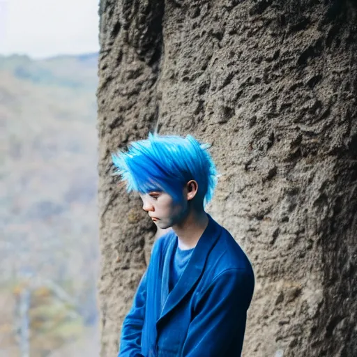 Prompt: rimuru tempest, young man blue hair ( ( ( ( ( yellow eyes ) ) ) ) ), canon eos r 3, f / 1. 4, iso 2 0 0, 1 / 1 6 0 s, 8 k, raw, unedited, symmetrical balance, in - frame