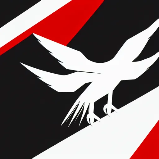 Image similar to geometric white eagle flying above an open black book, icon, red background, vector, simple logo, cgsociety, artstation, octane render