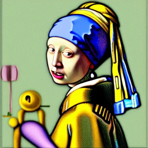 Prompt: painting of the teletubby with the pearl earring, in the style of johannes vermeer