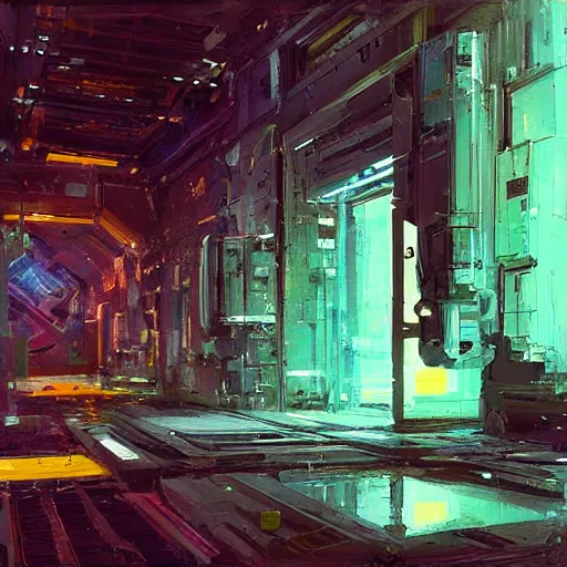 Prompt: a rectangular doorway surrounded by complex machinery is a portal to another dimension. in the style of john berkey. trending on artstation and deviantart. digital art.