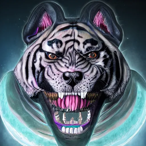 Image similar to monster dog tiger fusion cosmic horror made of angles drooping skin hyper realistic