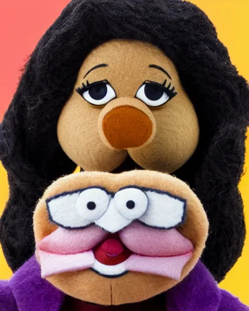 Image similar to kelly kapoor as a muppet. highly detailed felt. hyper real photo. 4 k.