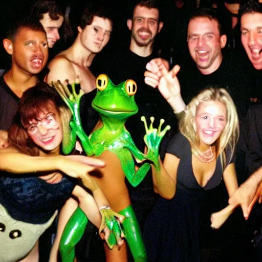 Image similar to a bunch of frogs partying in the club, 2 0 0 2