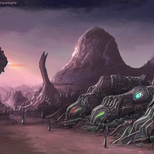 Prompt: the alien world of Overton, sci-fi landscape concept art