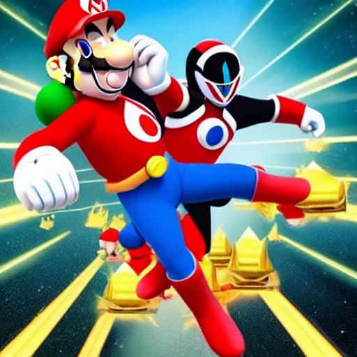 Image similar to power rangers fighting super mario