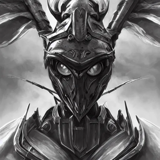 Prompt: portrait of humanoid mosquito resembling a knight in black monstrous armor with two dragonfly wings, league of legends splash art, hearthstone splash art, full body shot, rule of thirds, ultrafine hyperrealistic detailed face, artgerm, greg rutkowski, trending on artstation, 8 k, intricately detailed, highly detailed