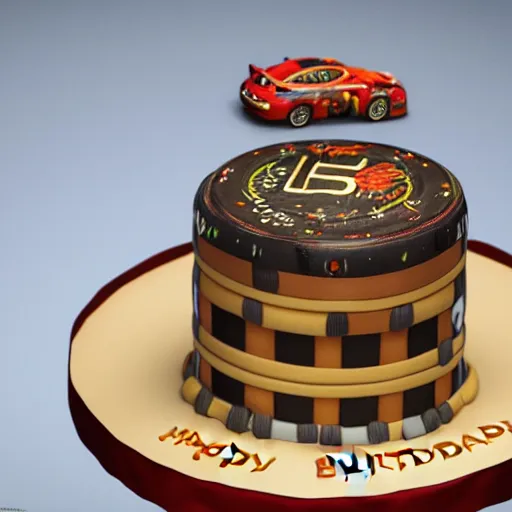 Image similar to an intricate render of a birthday cake with a GT3S, unreal engine, rendered by Octane, 4k