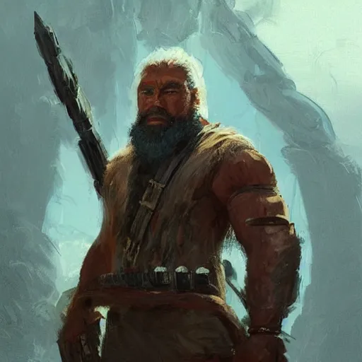 Prompt: portrait of a man by greg rutkowski, old bounty hanter, samoan features, tall and muscular, epic beard, star wars expanded universe, he is about 8 0 years old, wearing tactical gear.