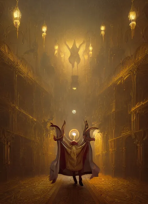 Prompt: surrealistic portrait of anthropomorphic caracal in golden priest clothes wearing vr in orthodox church, bokeh, foggy, dynamic lighting, darkness, ambients, dramatic, foggy, heavy bokeh and blur, cinematic, depth of field, art by bussiere rutkowski andreas rocha