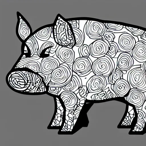 Image similar to illustration full body side view of a pig wearing a anime thick lines black and white 8k