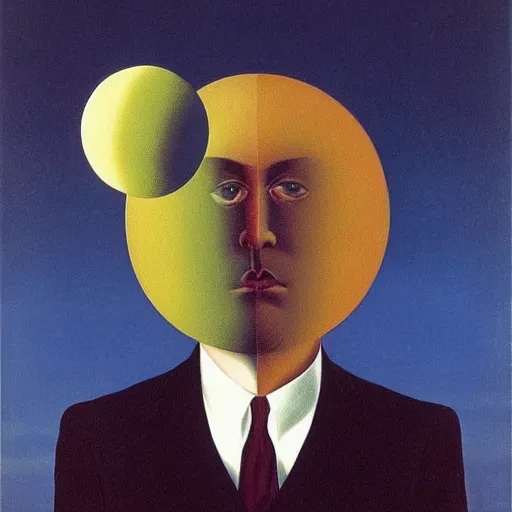 Image similar to A man\'s eyes containing the universe, by René Magritte