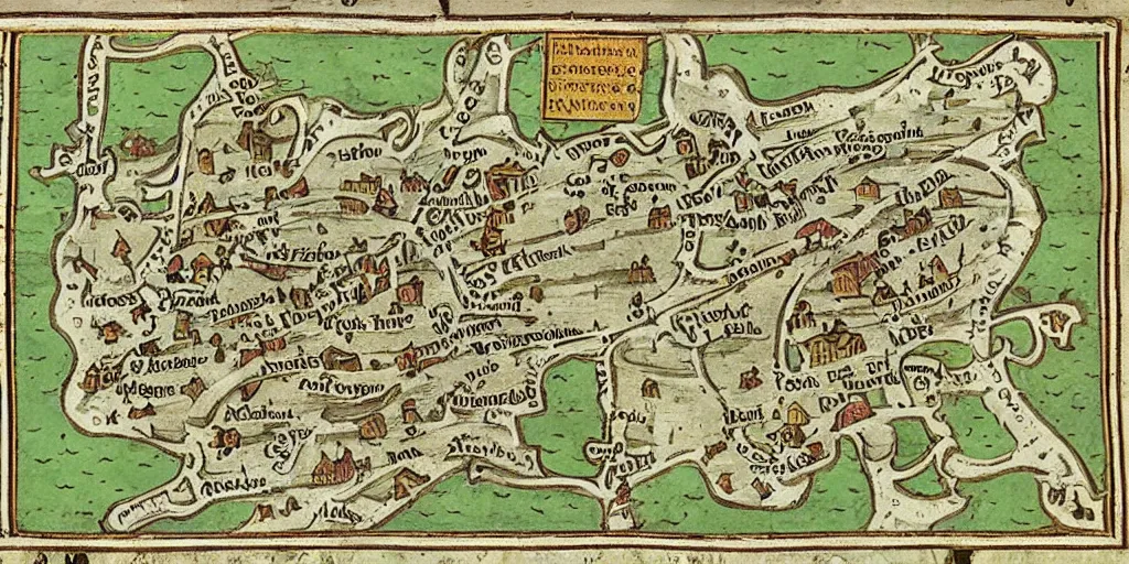 Prompt: medieval map labelled as of the town of yelm