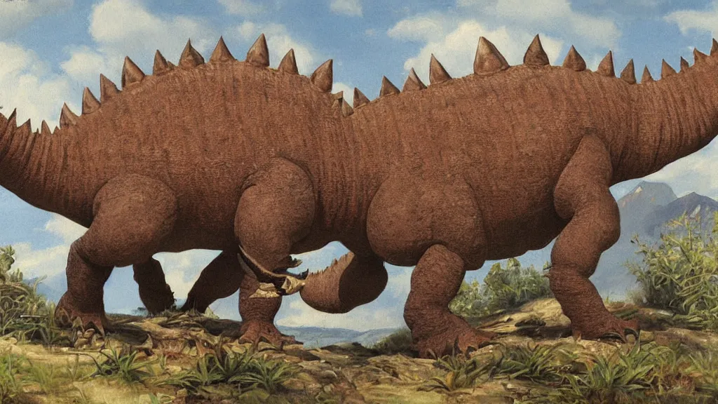 Prompt: a detailed painting of a stegosaurus by charles knight