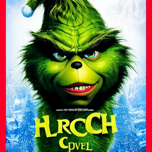 Prompt: a film poster of the grinch with Nicolas cage