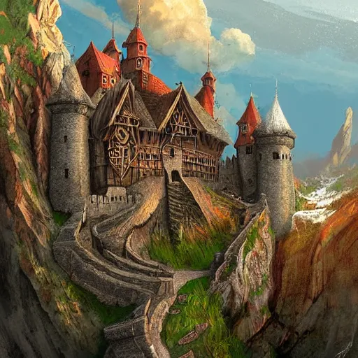 Image similar to A stunning fortress ran by dwarves, medieval style, digital art, masterpiece