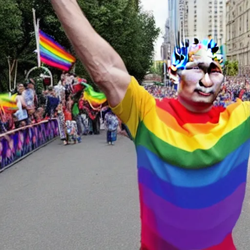 Image similar to Vladimir Putin wearing rainbow suit, Gay pride, rainbow flags