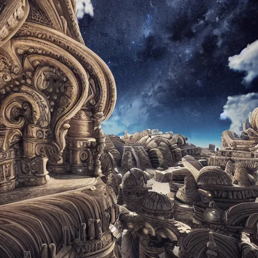 Image similar to the heavens above, 4 k, intricate detailed, jaw dropping, gorgeous, surreal, octane render