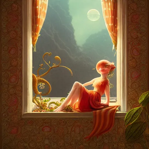 Image similar to lullaby of hope happiness, moody : : wes anderson, roger dean, sophie anderson, esao andrews : : ornate, dynamic, particulate, intricate, elegant, highly detailed, centered, artstation, smooth, sharp focus, octane render, 3 d