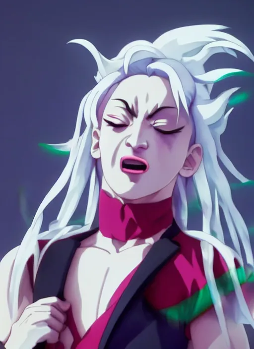 Image similar to madonna as hisoka from hunter x hunter, coherent, medium shot, waist up, studio ghibli pixar and disney animation sharp unreal engine 5, anime key art by greg rutkowski, bloom, dramatic lighting