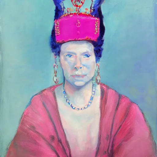 Prompt: portrait of a blue and pink queen