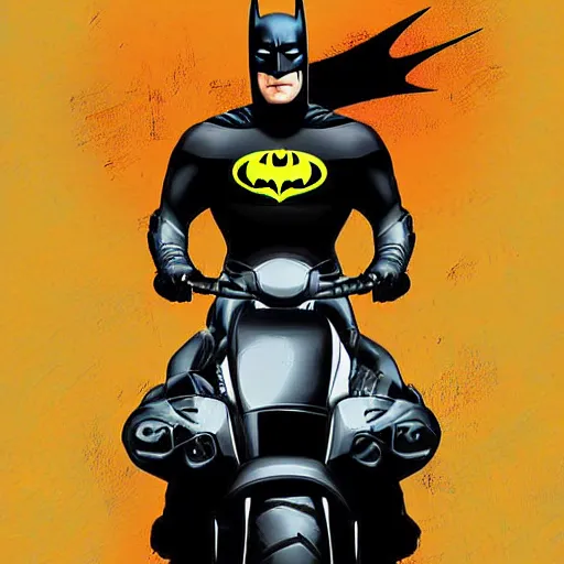 Image similar to batman riding motorbike, digital art manipulation