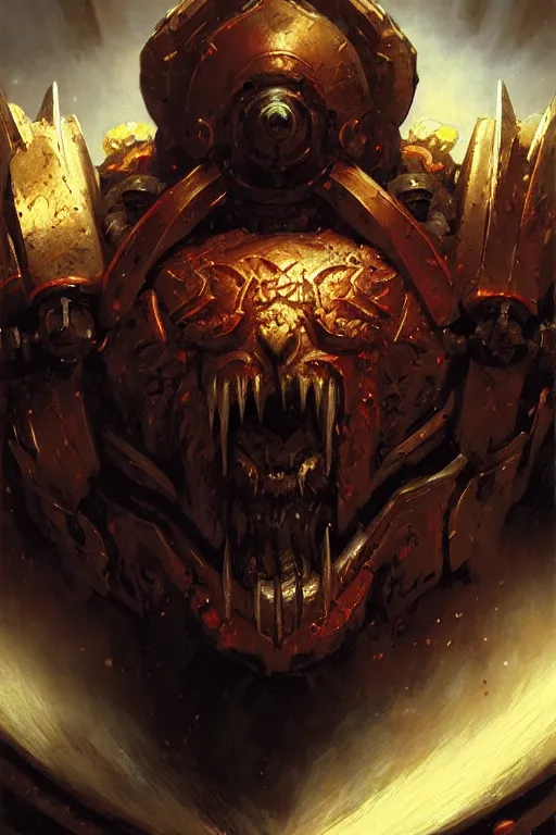 Prompt: chaos space marine extreme close up face portrait dnd, painting by gaston bussiere, craig mullins, greg rutkowski, yoji shinkawa