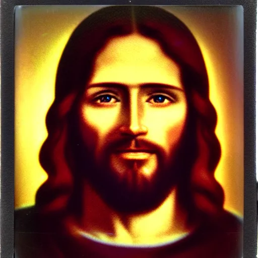 Prompt: polaroid photo of jesus christ, highly detailed, detailed facial features, glowing, 8 k