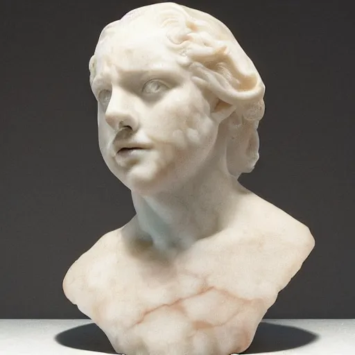 Prompt: a marble bust with the face on fire and melting