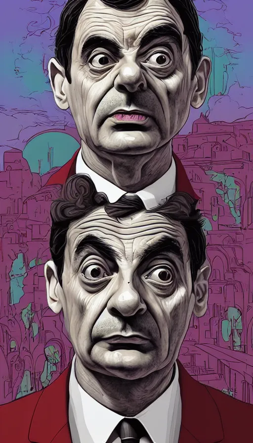Prompt: a portrait of Mr. Bean, italian futurism, Dan Mumford, da vinci, Josan Gonzalez