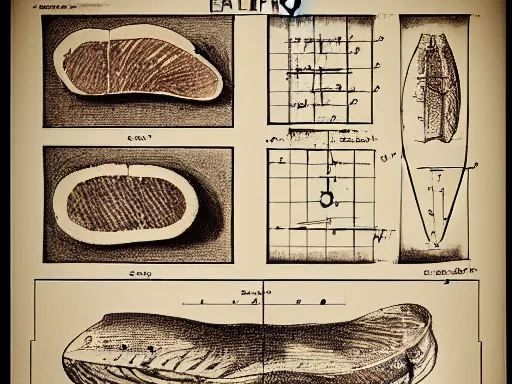 Prompt: blueprint technical drawing of a steak, schematic, sepia, old paper, art by da vinci