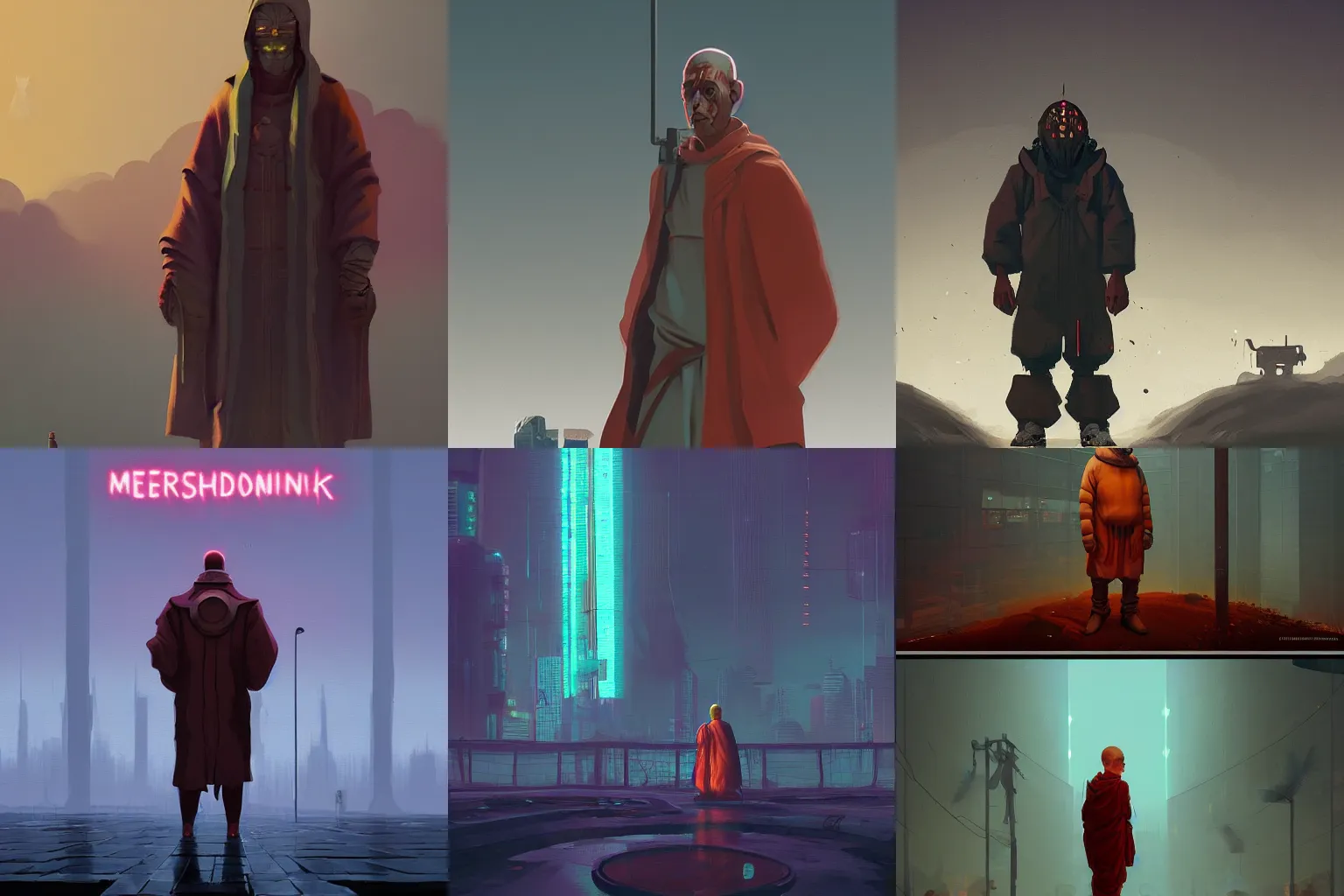 Prompt: cyberpunk monk by Simon Stålenhag, trending on artstation