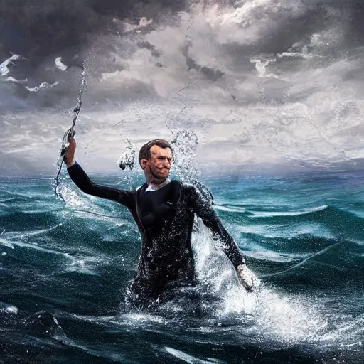 Prompt: photography, emmanuel macron drowning in black sea, ultra realistic, concept art, intricate details, highly detailed, photorealistic