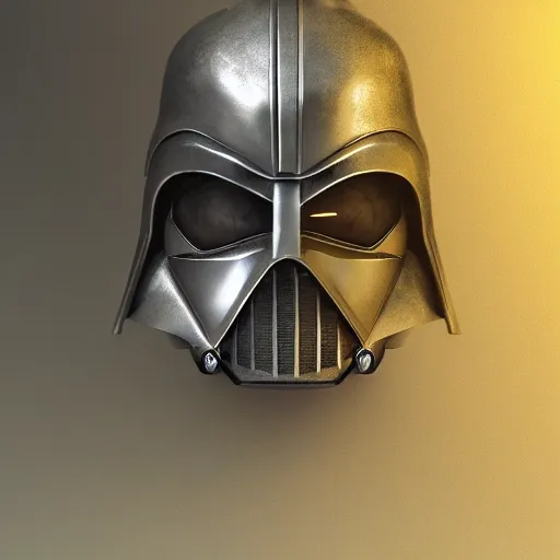 Image similar to realistic templar knight helm design inspired by darth vader, epic scale, character concept art, face symmetry, intricate accurate details, artstation trending, octane render, cinematic color grading, soft light, rule of thirds, golden ratio, like a professional model, cinematic, 8 k, clear.