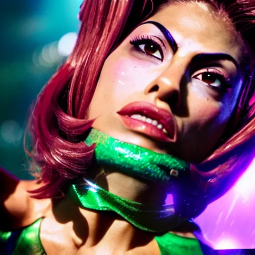 Prompt: cinematic scene with eva mendes as jolyne from jojo's bizarre adventure, live action film, stone ocean, dramatic, small details, volumetric lighting, still frame