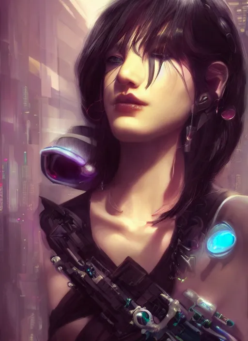 Image similar to teen elf, cyberpunk rigger, black hair, gorgeous, amazing, elegant, intricate, highly detailed, digital painting, artstation, concept art, sharp focus, illustration, art by ross tran