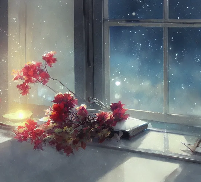 Prompt: a beautiful still life painting by Makoto Shinkai; extraordinary masterpiece!!!!!