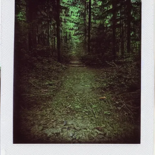 Image similar to polaroid photo of something awful found in a forest