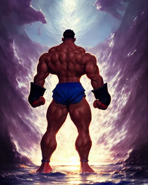 Prompt: gigachad luigi bodybuilder fighting like street fighter in ocean, fantasy character portrait, ultra realistic, anime key visual, full body concept art, intricate details, highly detailed by greg rutkowski, ilya kuvshinov, gaston bussiere, craig mullins, simon bisley