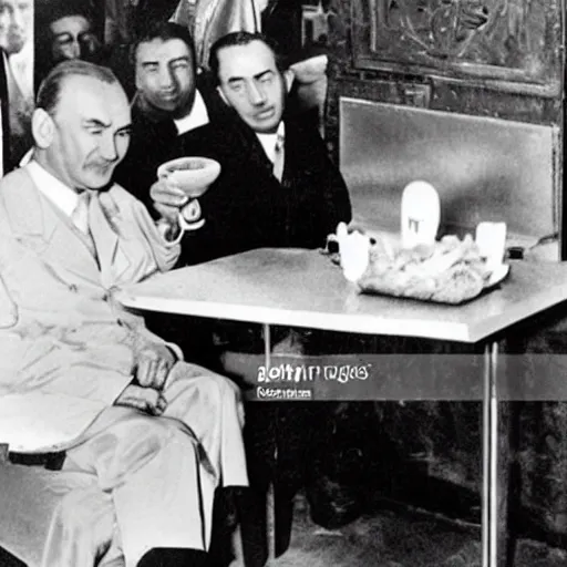 Prompt: mustafa kemal ataturk eating mcdonalds