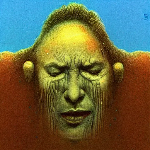 Prompt: person crying in void, drawn by zzislaw beksinski