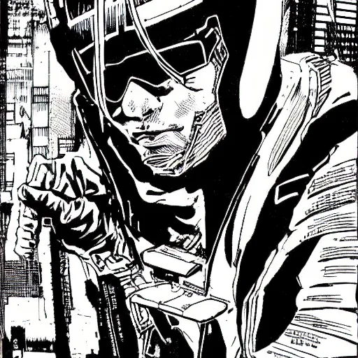 Image similar to cyberpunk hacker pen and ink illustration by tatsuki fujimoto manga panel