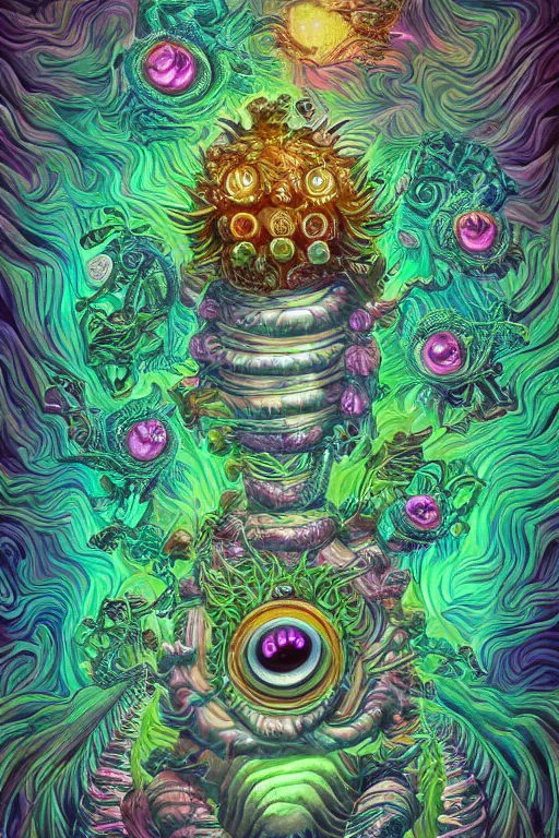 Image similar to creature sushi roots cactus elemental flush of force nature micro world fluo light deepdream a wild amazing steampunk baroque ancient alien creature, intricate detail, colorful digital painting radiating a glowing aura global illumination ray tracing