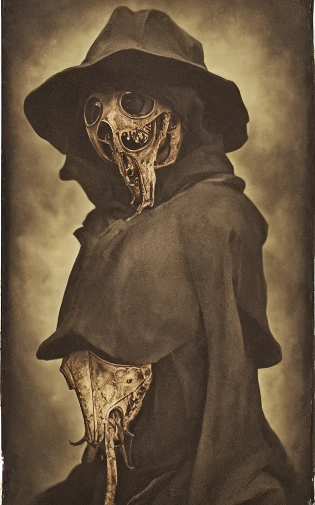 Image similar to portrait of an undead mutant plague doctor, daguerreotype, studio lighting, hyperrealistic, ultra detailed